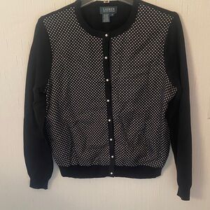 Ralph Lauren Silk Black Cardigan with White Dots